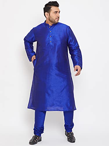 Image of VASTRAMAY Plus Size Men's Silk Blend Kurta Set-New Blue