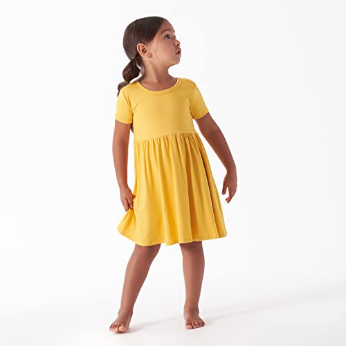 Gerber Baby Girls Toddler Buttery-Soft Short Sleeve Twirl with Viscose Made Eucalyptus Playwear Dress, Honey, 2T US - image 4