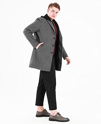 Image of Lisskolo Men's Wool Blend Overcoat with Detachable Hooded Trench Coat Hip Length