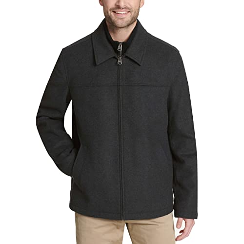 Dockers Men's Wool Blend Open Bottom Jacket With Quilted, Charcoal/Softshell Bib, Small #TOP3