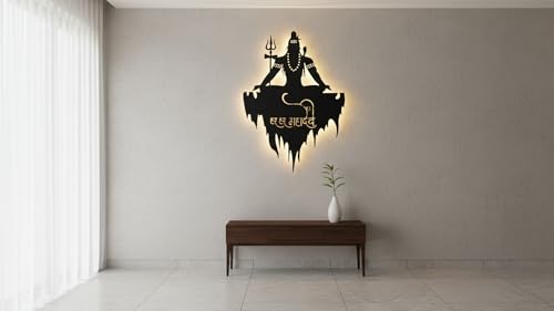 Image of Saifix Lord Shiva Metal Wall Art for Home & Temple Decor | Spiritual Wall Hanging with Trishul & Damru Design | Heavy Gauge Steel | Rust-Resistant Matte Black Finish