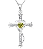 YL Heart Cross Necklace 925 Sterling Silver Created Peridot Twisted Pendant Jewelry for Women