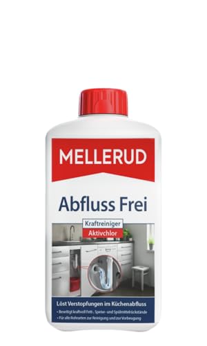 MELLERUD Abfluss Frei Kraftreiniger Aktivchlor - 1 x 1 l | Abflussreiniger - Rohrreiniger Extrem Stark gegen hartnäckige Verstopfungen und unangenehme Gerüche in Rohren und Abflüssen