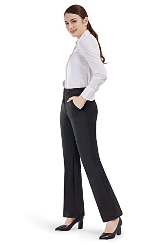 Bamans Dress Pants For Women Bootcut Stretch Work Pants Belt-Loop Bootleg Yoga Pants With Pockets (Black, Large) #TOP4
