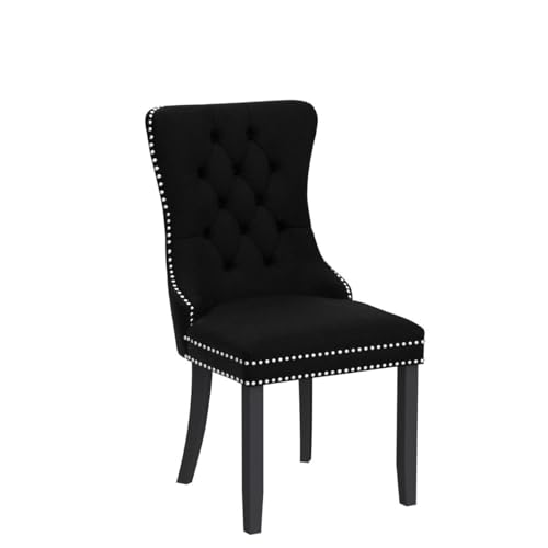 Image of Virabit Tufted Chairs Set of 4, Black Velvet Upholstered Chairs with Nailhead Back and Ring Pull Trim for Kitchen /Bedroom /Dining Room
