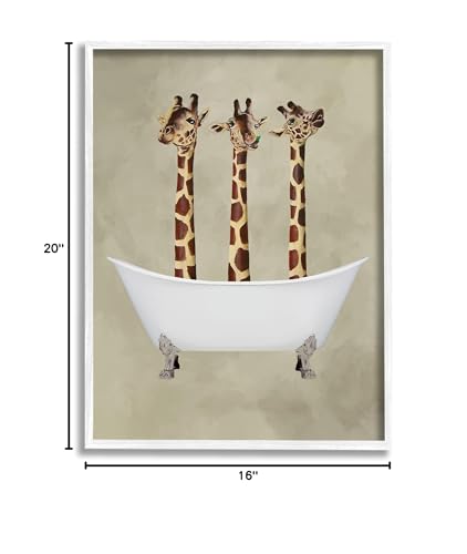 Image of Stupell Industries 'Three Giraffes in A Bathtub', Framed Giclee Art, White, 16 x 20 Inches, Easy to Hang and Sturdy, Made in USA, by Coco de Paris