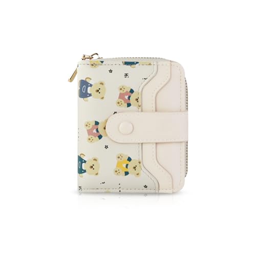 WisePoint Billetera Mujer, Bi Pliegue Cartera Mujer con Ranuras de Tarjetas Múltiples, Cartera Mujer Pequeña PU para Compras, Perros Que Caminan, Viajes (Beige)