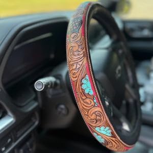 Retro Western Cowboy Car Universal Steering Wheel Cover, Repairig Universal Steering Wheel Cover, Universal 15 Inch,Anti-Slip Steering Wheel Covers, Breathable for Suvs,Trucks (Style A)