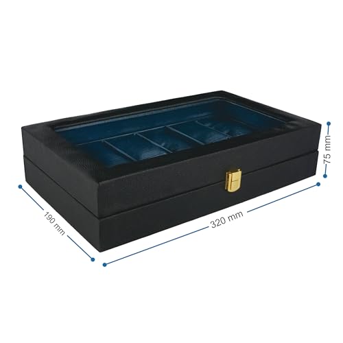 Image of Men's and Women's Watch Box Holder Organizer Case In 12 watches box organizer In PU Leather with Black & blue
