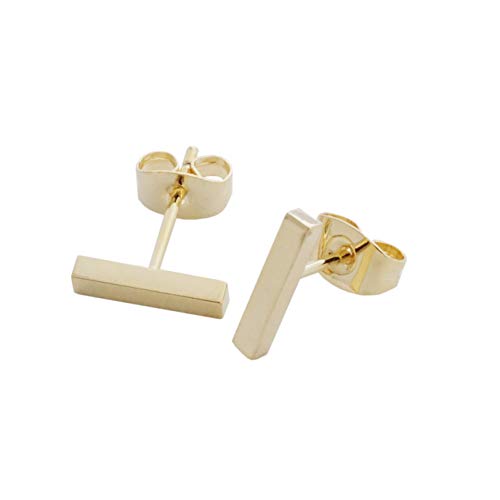 Middle Bar Stud Earrings in 18k Gold Plated, Minimalist, Delicate, Dainty Jewelry Earring Stacking Studs for Women (Gold)