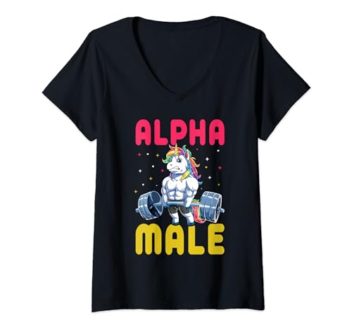 Alpha Männlich Männer Einhorn Gewichtheben Workout T-Shirt mit V-Ausschnitt