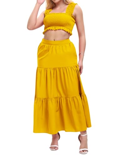 Image of Women's 2 Piece Beach Skirts Sexy Party Dress Crop Top and Long Skirt Sets