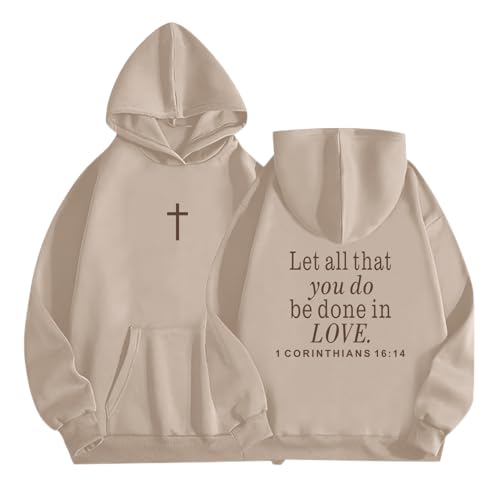 Lytiarul Let All That You Do Be Done in Love Hoodie for Women Christian Faith Sweatshirt Bible Verse Religious Pullover Tops(Apricot,L)