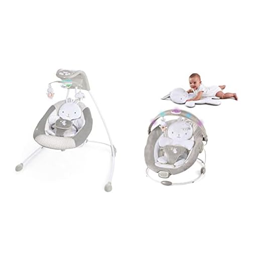 Ingenuity InLighten 6-Speed Baby Swing & InLighten Baby Bouncer Infant Seat, Light Up-Toy Bar, Music, Sounds & Vibrations, 0-6 Months Up to 20 lbs - Twinkle Tails