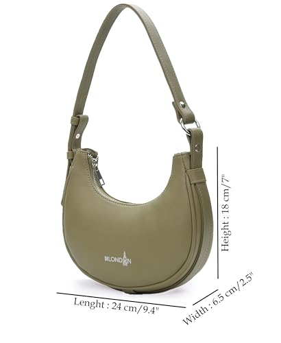 Image of K London Women's Vegan Leather Half Moon Bag | Stylish Black Shoulder Hobo | Compact Baguette Purse for Office, Casual, Party & Travel Use