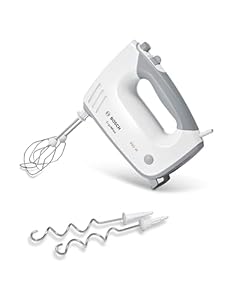 Bosch Handrührer ErgoMixx MFQ36400, 2 Rührbesen, 2 Edelstahl-Knethaken, spülmaschinengeeignet, 5 Stufen plus Turbostufe, 450 W, weiß