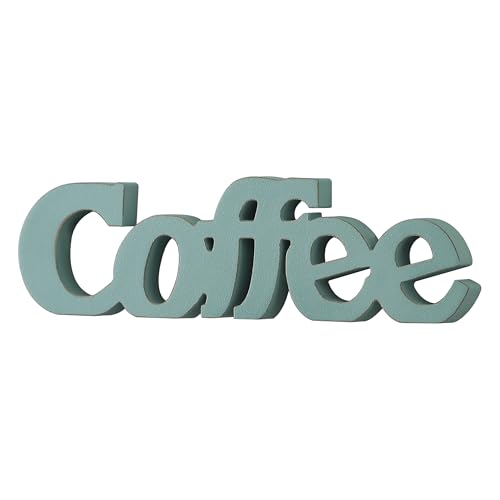 Sintosin Rustic Coffee Sign Decor for Shelf 14 Inch, Hanging Handmade Distressed Blue Farmhouse Wood Coffee Wall Decor for Kitchen Living Room Hallway Thanksgiving Christmas