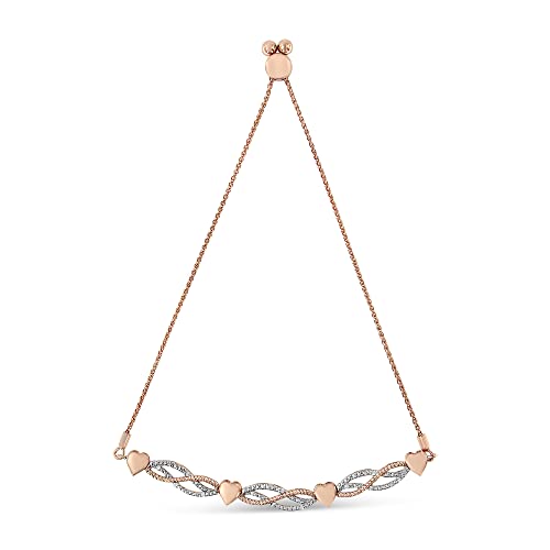 Haus of Brilliance 14K Rose Gold Plated .925 Sterling Silver Cttw Diamond Accent Layered Infinity Link and Heart Adjustable 4”-10” Adjustable Bolo Bracelet (I-J Color, I3 Clarity)