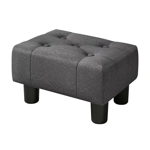 LUE BONA Puff Salon - Taburete Reposapiés para Sala de Estar, Dormitorio y Residencia Estudiantil - Otomana Taburete Bajo, Lino, Gris Carbón