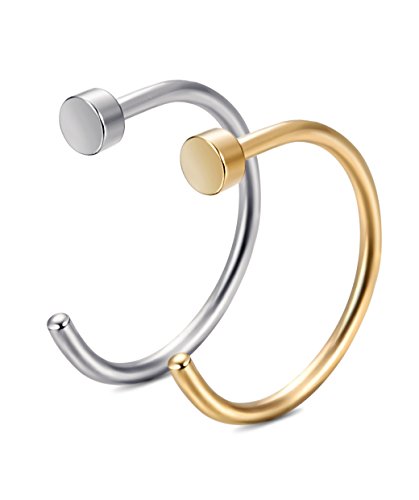 FIBO STEEL 20G 2PCS Stainless Steel Body Jewelry Piercing Nose Ring Hoop 9.5MM Outer Diameter White Gold-tone