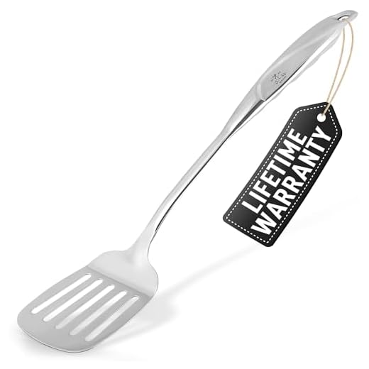 Zulay Kitchen Stainless Steel Cooking Utensil - Stainless Steel Kitchen Utensil - Durable Kitchen Gadgets - Metal Kitchen Accessories - Easy to Clean Kitchen Tools - 14.8" Slotted Turner