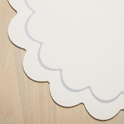 Image of kate spade new york Scallop Edge Round Reversible Placemats 6-Pack Set, Imitation Leather with Metallic Print, Water Resistant, Easy Wipe Clean, White /Silver, 15 inch Round