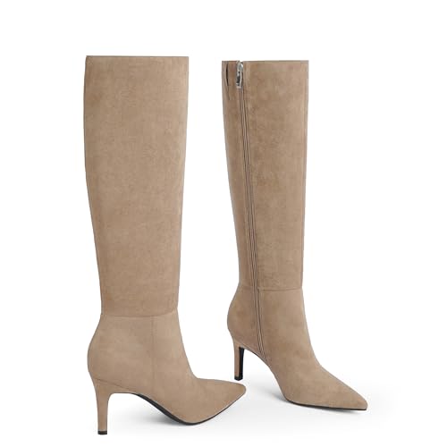 Image of Easyfox Knee High Boots Women Pointed Toe Stiletto Heel Tall Boots | Side Zipper,3 In Stiletto Heel,Fall Spring Winter Fashion Dress Tall Boots,Evening Bridal office Long Boots