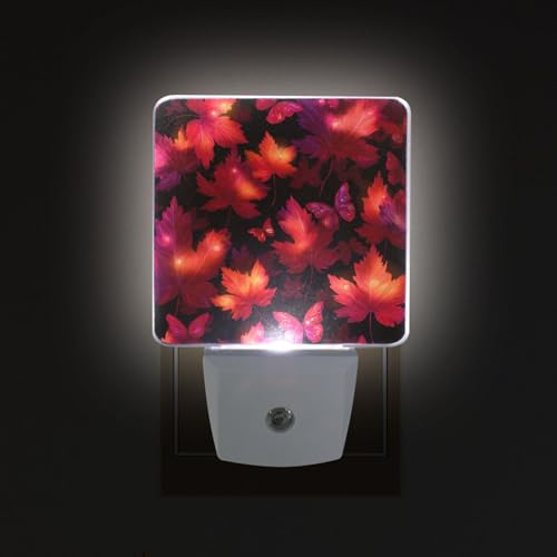 Luz nocturna roja con hojas y mariposas miniatura 2