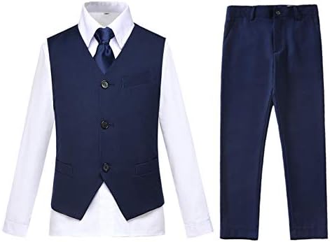 Kids Tuxedo Set 4 Pieces Formal Navy Blue Suits for Kids with Tie for Baby Boy Size 8