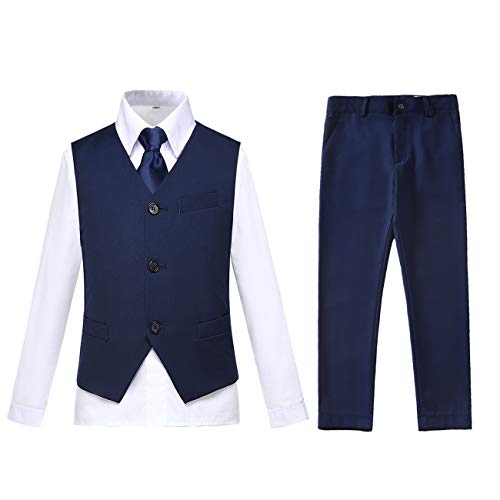 Kids Tuxedo Set 4 Pieces Formal Navy Blue Suits For Kids With Tie For Baby Boy Size 8 #TOP21