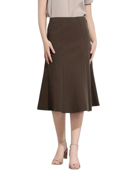 jinjin fashion Women's A-Line Midi Skirt, Black and Brown, Flared Hem Design-picture-27