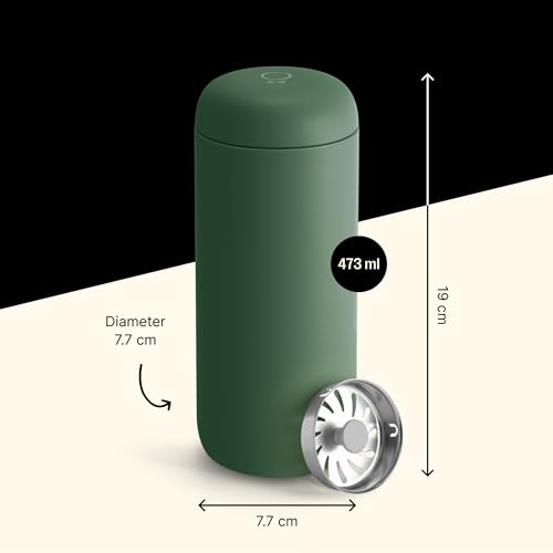 Fellow 16 oz Carter Move Travel Mug - Vacuum-Insulated Stainless Steel Travel Coffee Mug - Coffee Tumbler with Ceramic Interior and Splash Guard - Cargo Green