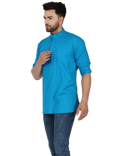Image of AMAZON BRAND - ANARVA Men's Pure Cotton Solid Kurta Long Sleeves Band Collar Casual Shirt