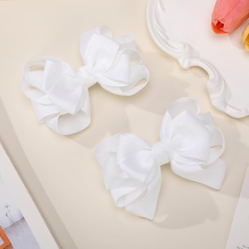Pinzas para cabello de lazo grosgrain 4 pulgadas blancas miniatura 5