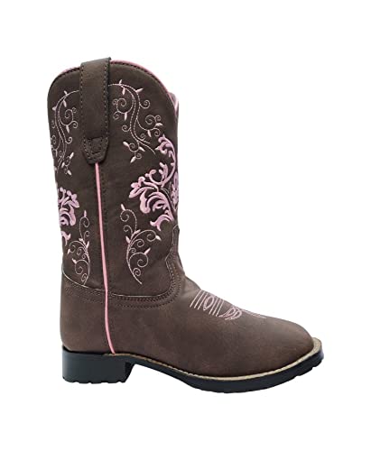 TuffRider Children's Glacier Square Toe Western Boot- Mocha w/Pink-With Free Assorted Striped Socks2