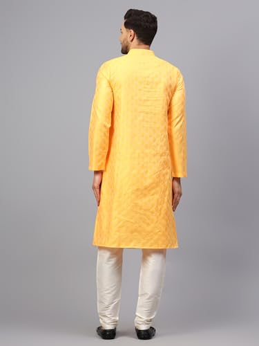 Image of LATEST CHIKAN Men's Silk Chikankari Kurta with Cream Churidar | Festive Set - KP Silk BANARSI