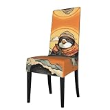 GGNKDL Penguin Playing The Flute Prints Restaurant Chair Covers are Detachable, Super Elastic, and Washable, Suitable for Kitchens