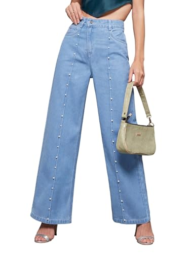 Image of Miss Chase Women's Wide-Leg High-Rise Regular-Length Stretchable Shaping Denim Jeans