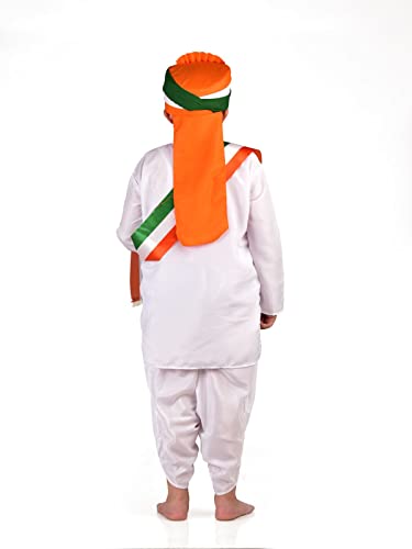 Image of BookMyCostume Tricolor Turban and Stole with Dhoti Kurta Indian Patriotic Independence Day Kids Fancy Dress Costume 12-14 years