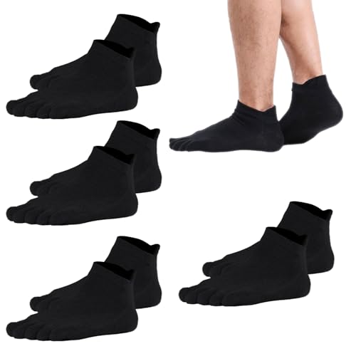 UILYNIU 4 Paar Sneaker Socken Herren Damen, Atmungsaktive Kurze Five Finger Zehensocken Unisex, Low Cut Laufsocken (Schwarz)