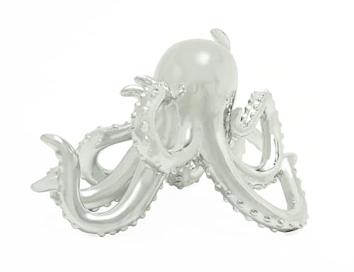 Image of Deco 79 Polystone Octopus Decorative Sculpture Home Decor Statue with Long Tentacles and Suctions Detailing, Accent Figurine 12 inch x 7 inch x 7 inch, Silver