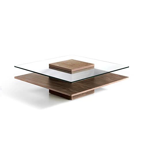 Tavolino Moderno Metà Secolo: Piano In Vetro E Base Legno Di Rovere, Noce, Portata 59 Kg - 6