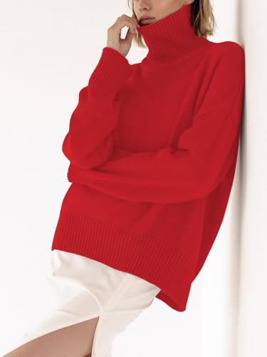 Image of YKR Women's Turtleneck Sweater Chunky Long Sleeve Knitted Pullover High Low Hem Trendy 2025 Fall Winter Basic Jumper Top