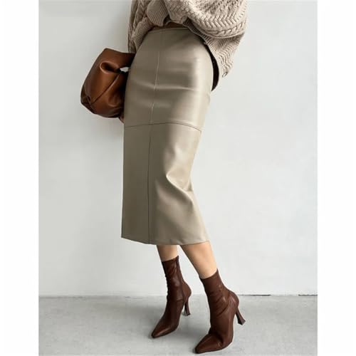 Women's Elegant Slim Split Faux Leather Skirt Office High Waist Skinny Package Hip Midi Pencil Skirts2