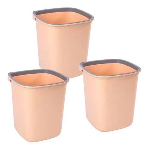 DAINROET 3Pcs Uncovered Trash Cans,10L,Pressure Ring Design Plastic Garbage Bin,Suitable for Offices,Homes,Dormitories(Square,Orange)