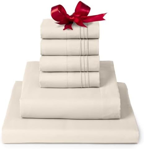 Mellanni Iconic Queen Sheet Set - 6-Piece Bed Sheets, (Including 4 Pillowcases), 16-Inch Deep Pocket, Easy Care, Extra Soft, Cooling Sheets, Brushed Microfiber - Golden Ivory