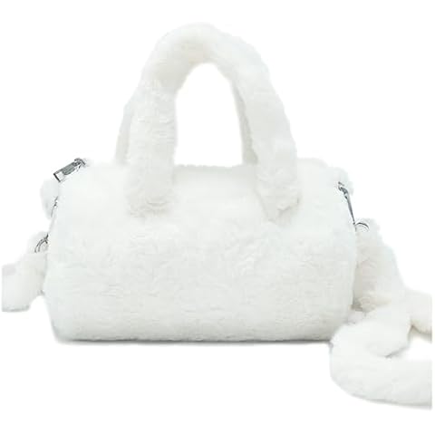 Fluffy Handbag, Cosmetic Top-Handle bags for Women, Stylish Cosmetic Crossbody Shoulder Bag, Faux Fur Furry Make up Purse with Long Shoulder Strap, Cute Plush Gift for Travel Office Casual, White Cover