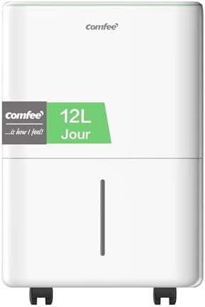 COMFEE' Déshumidificateur Compact, Absorbe jusqu'à 12L/jour, Mode silencieux, Verrouillage enfant, Minuterie 24H, Réservoir 2,5L, Pour pièce de 20-35㎡, Aqua Dry 12