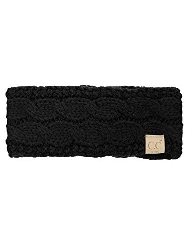 C.c Children's Kids' Winter Warm Cable Knit Fuzzy Lined Ear Warmer Headband Black/Silver #TOP2