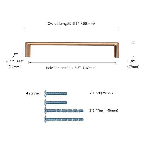 Image of 6 Pack 6.3 Inch(160mm) Kitchen Cabinet Handles Champagne Bronze Cabinet Pulls Kitchen Cabinet Hardware Drawer Pulls for Cupboard Wardrobe